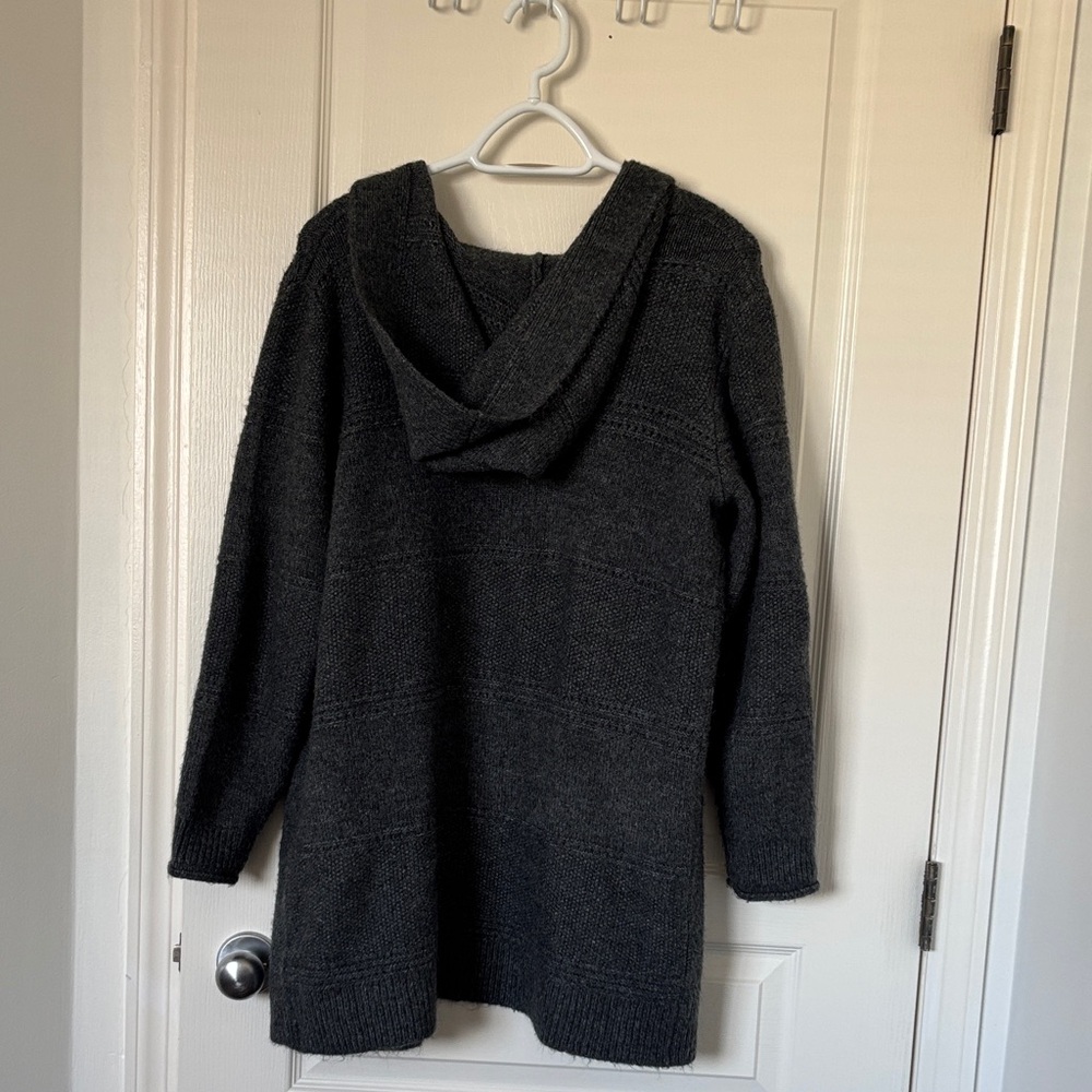 Open-Front Hooded Knit Cardigan - Charcoal - Picture 3 of 5